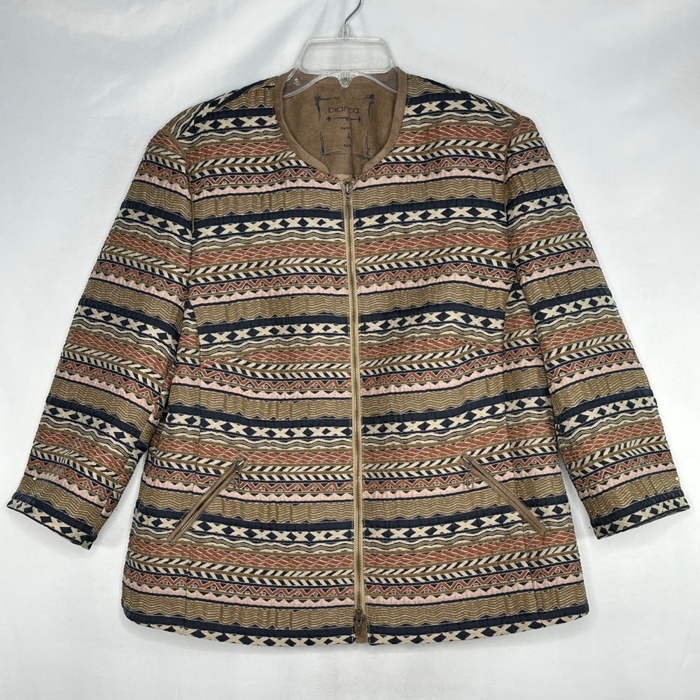 Bianca Ever & Ever Blazer Jacket Collarless Front Zip‎ Southwestern Sz 14